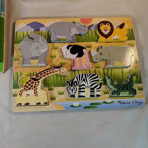 Melissa & Doug 4 Lot Wooden Sound Puzzles Safari Vehicle Farm Animals Latches - Picture 13 of 16